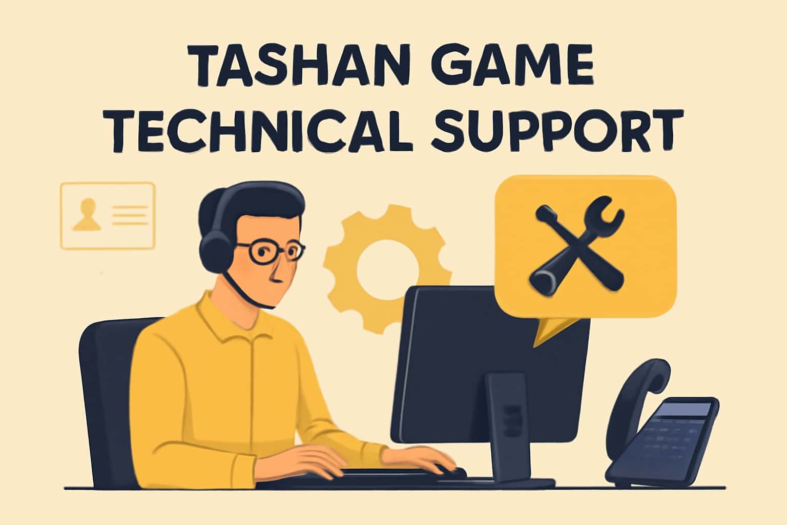 Tashan Game Technical Support informational scene with emphasis on user assistance.