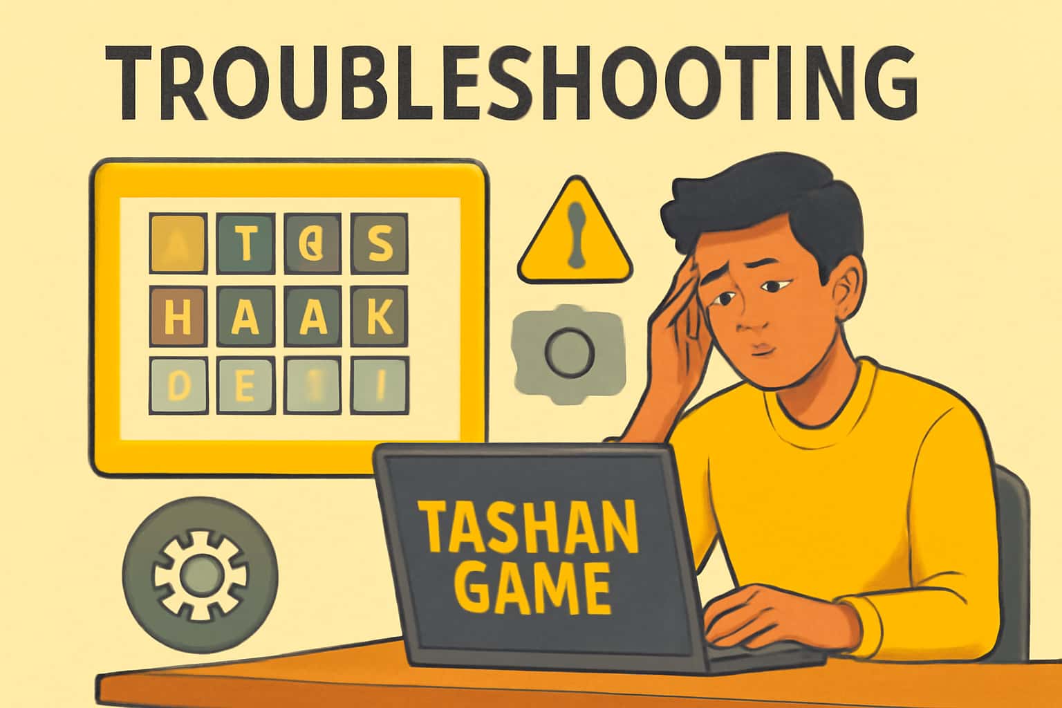 An informational scene representing the troubleshooting process for Tashan Game.